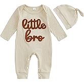 FOMOYUU Newborn Baby Boy Clothes Waffle Letter Embroider Long Sleeve Romper Pullover Tops and Pants Sets Fall Winter Outfits