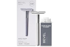 Bevel Safety Razor with Brass Weighted Handle and 10 Double Edge Safety Blade Refills, Single Blade Razor for Men, Designed for Coarse Hair to Prevent Razor Bumps - Silver (Packaging May Vary)