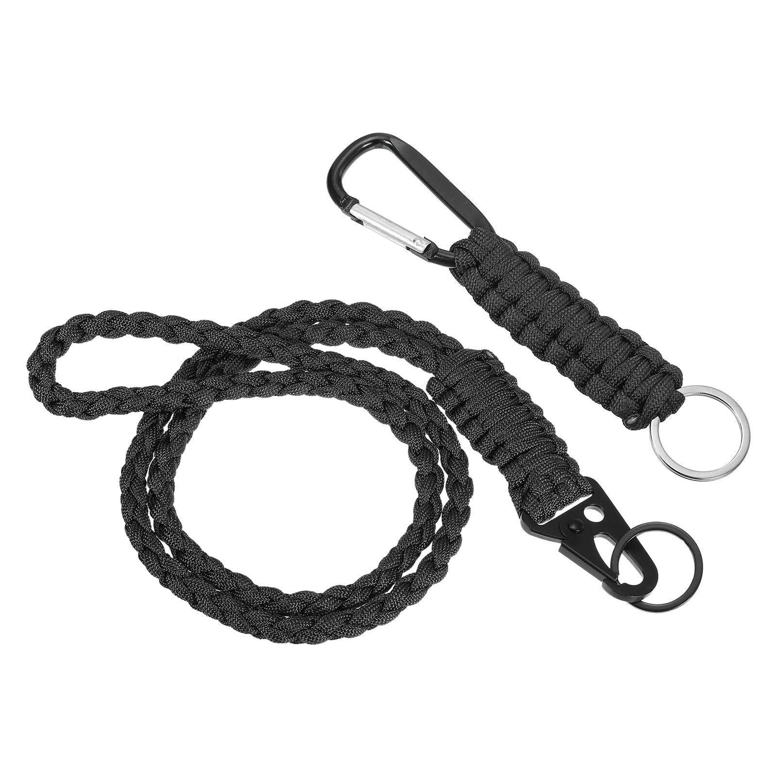 PATIKIL Braided Paracord Lanyard Keychain, 2 Pcs Paracord Neck Badge Lanyard with Hook Clip and Key Ring for Outdoor Activities, Black