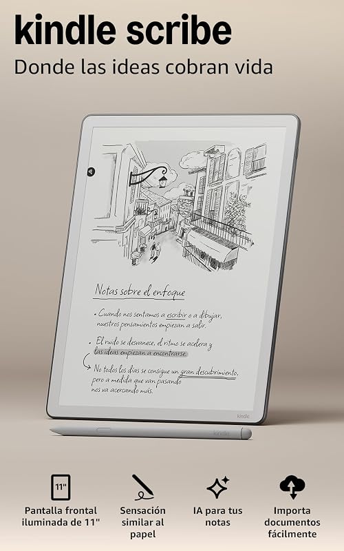 Kindle Scribe (última geração): mais fino, mais leve e mais rápido, com ecrã de 11" semelhante a papel e luz frontal; escrever em cadernos, documentos e livros (32GB)