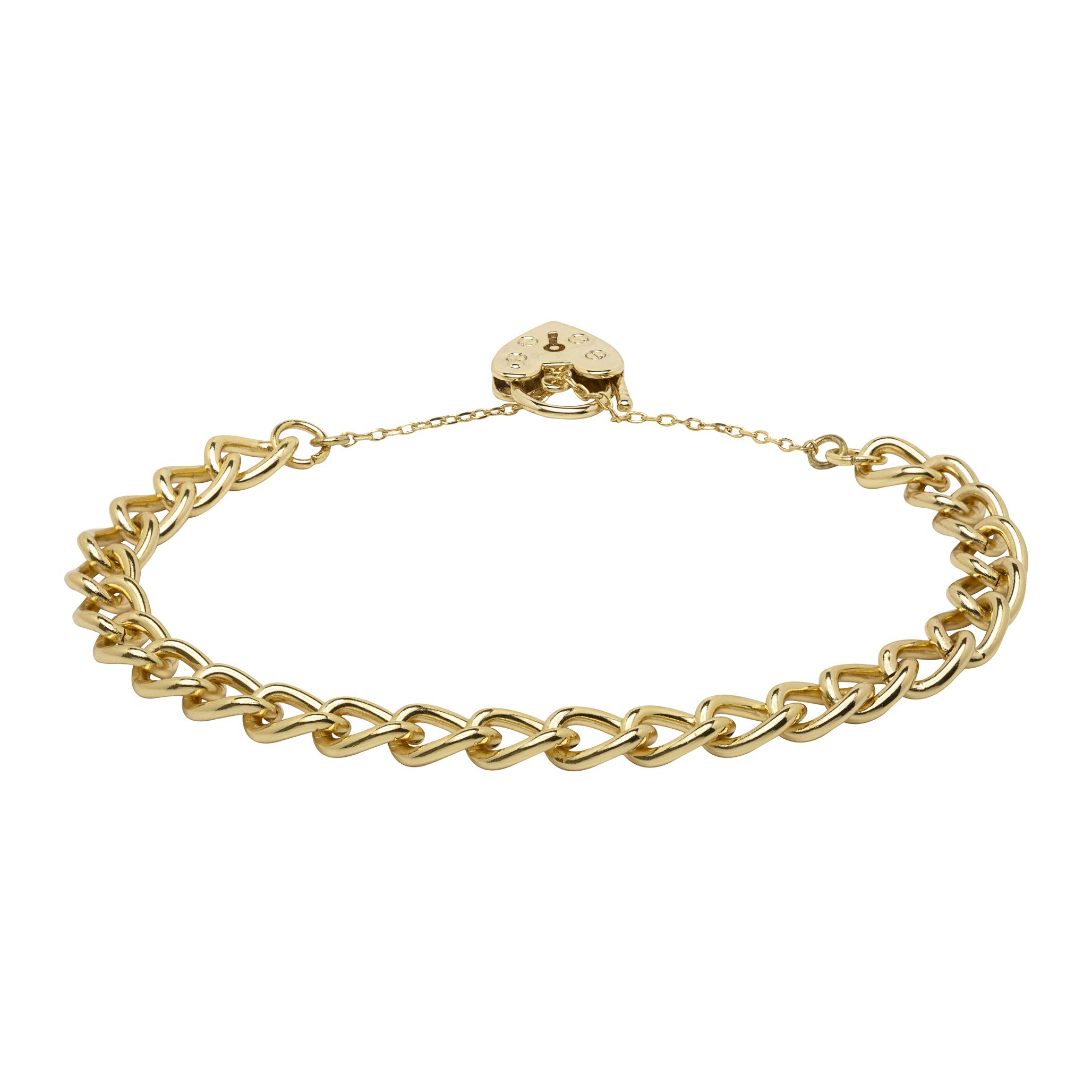 7MM Gold Heart Lock Bracelet - Adjustable Ladies Curb Padlock Bracelet - 8 Inches Elegant 18K Real Gold Plated Jewellery - Durable Luxury Accessory - Bling King London