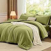 FUANNA Queen Comforter Set Olive Green, 7 Pieces Soft Bedding Sets Queen Size, All Season Lightweight Bed in a Bag with Comforter, Flat Sheet, Fitted Sheet, Pillowcases & Shams