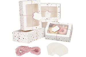 KGVZPT 24 Sets Christmas Cookie Boxes with Window Treat and Pastry 9x6x3 Inches Gold Bakery Boxes Container for Gift Giving Christmas Chocolate Covered Strawberries,Donut,Mini Cake Packaging Boxes