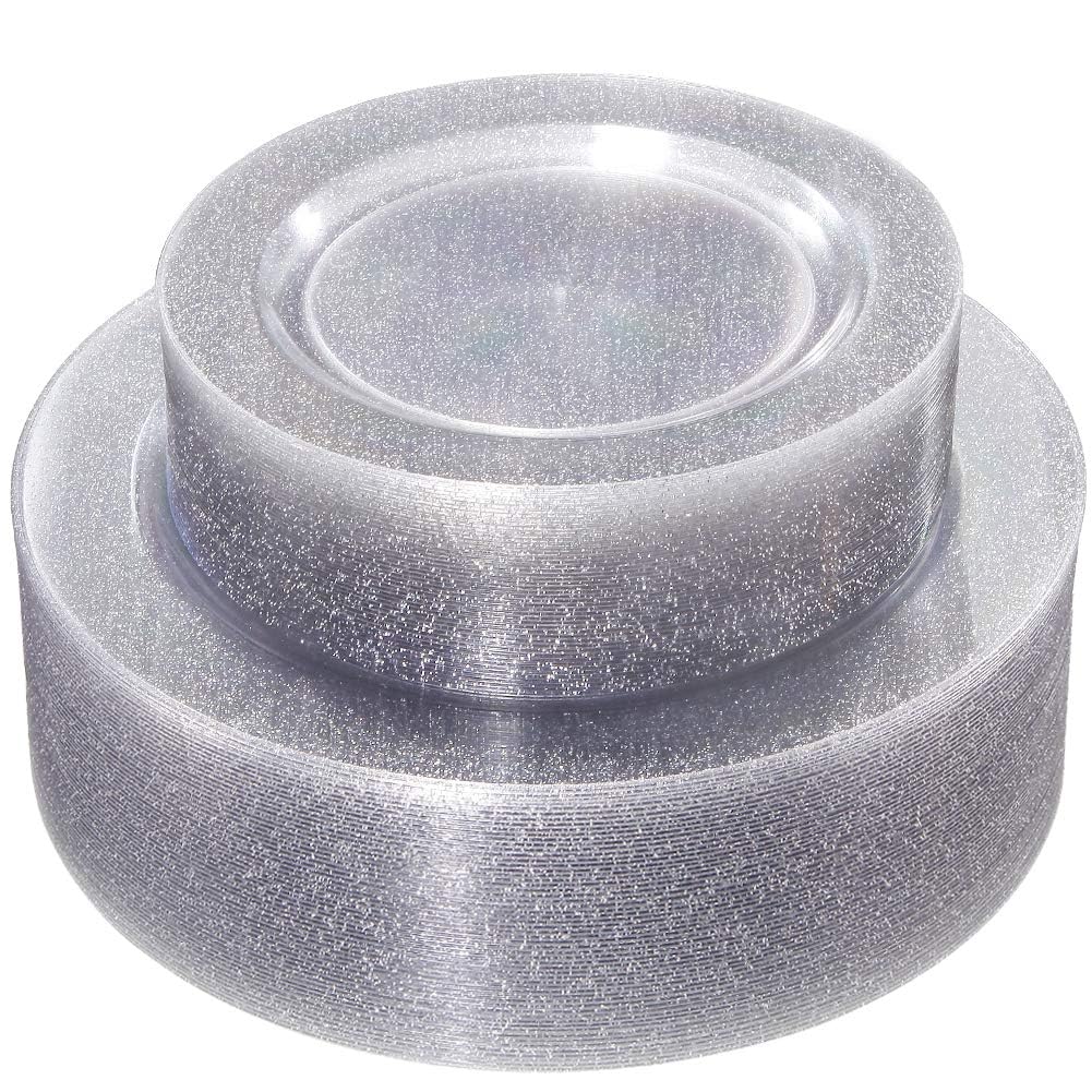 Photo 1 of WDF 120PCS Silver Plastic Plates- Disposable Silver Glitter Plates, Premium Heavy Duty 60-10.25" Dinner Plates and 60-7.5" Salad Plates for Parties &Wedding