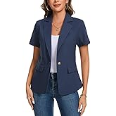 MINTLIMIT Women's Cotton Linen Blazer Jacket Short Sleeve Summer Casual Lightweight Button Lapel Blazers with Pockets