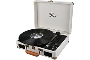 FEIR Vinyl Record Player Bluetooth with Speakers 3 Speed Portable Turntable Suitcase Built in 2 Speakers RCA Line Out AUX Headphone Jack PC Recorder-White