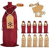 DERAYEE Burlap Wine Gift Bags, 12Pcs Christmas Jute Wine Bottle Bags with Drawstrings, Reusable with Tags for Party