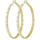 OOOPEL Heart Cubic Zirconia Large Hoop Earrings for Womens 925 Silver 14k Gold Plated Hypoallergenic Rhinestone Hoops Earring Sparkly Jewelry Gift 30/40/50/60mm