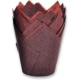MyBakning Large size Brown Tulip Baking Cups 2-1/4"(Base diameter) x 4"(Wall height) Greaseproof paper baking cupcake Muffin liners, Case of 130 pcs