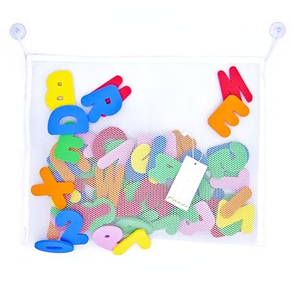 Paizizi Bade Buchstaben Zahlen Schaum 36-teiliges Alphabet Baby Badespielzeug mit Badezimmer Spielzeug Netz Organisator (45x3