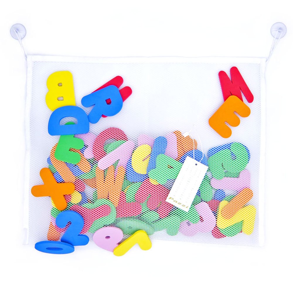 Paizizi Bath Letters Numbers Foam 36-pcs Alphabet Bath Toys with Storage Net Organizer (40x35cm)