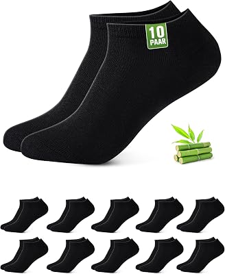 10 Paia Calzini Corti Uomo Donna Bambù – Calze Uomo Corte Estive Caviglia, Traspiranti, Assorbimento Umidità, Asciugatura Rapida, Ultra-Morbidi, Anti-Sudore, Nero 43-46