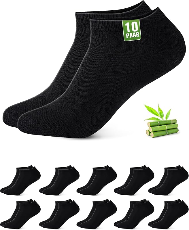 10 Paia Calzini Corti Uomo Donna Bambù – Calze Uomo Corte Estive Caviglia, Traspiranti, Assorbimento Umidità, Asciugatura Rapida, Ultra-Morbidi, Anti-Sudore, Nero 43-46