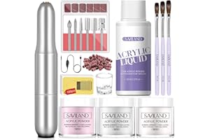 SAVILAND Acrylic Nail Kit with Drill: Professional Nails Kit Acrylic Set for Beginners with Everything White Pink Clear Acrylic Powder and Liquid Set Brushes 100 Forms Manicure Tools Home Salon DIY