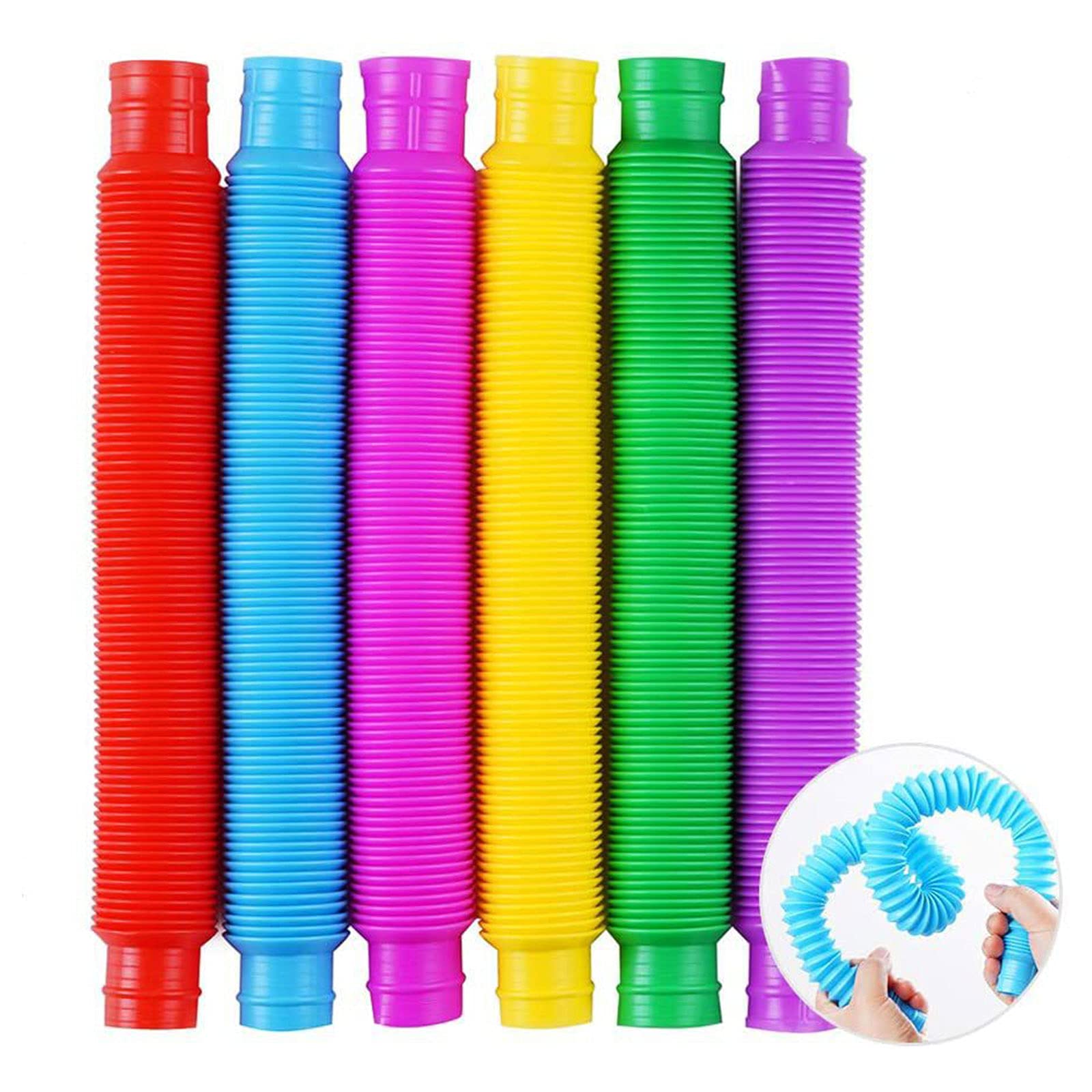 Udewo 12 PCS Mini Pop Tubes, Colourful Sensory Toys - Stretch Pipe Toys for Autism Children & Adults, Reduce Anxiety