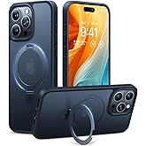 TORRAS Magnetic Ostand for iPhone 15 Pro Max Case, Military Grade Drop Tested, Compatible with MagSafe, Built in Kickstand, Translucent Slim Back Soft Edge 6.7 inch 2023, Frost Black