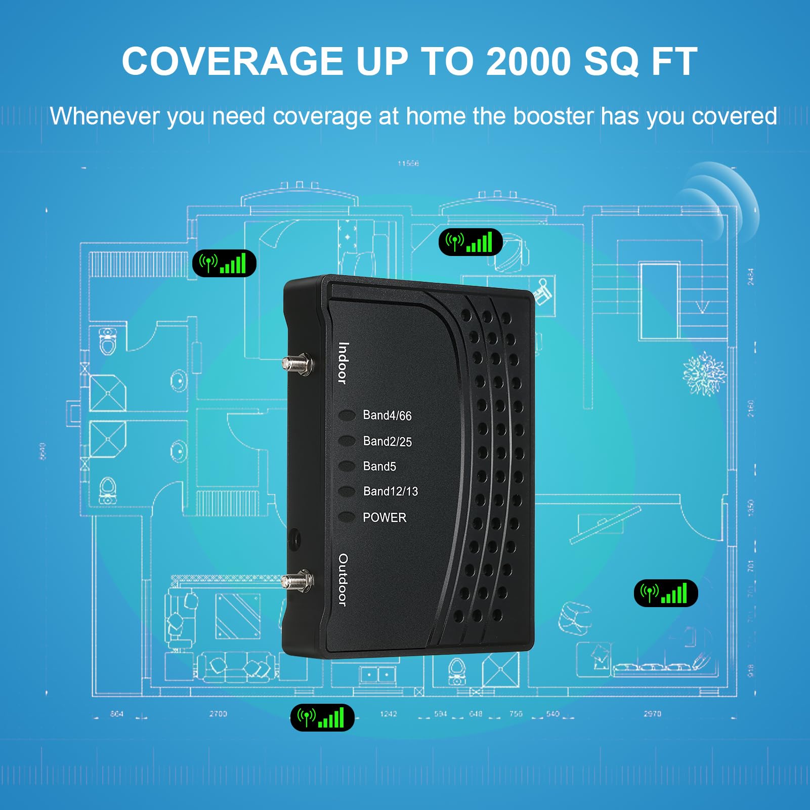 Cell Phone Booster for Home & Office,Up to 2,000 sq ft,Cell Phone Signal Booster with Band 66/25/2/4/5/12/13/17,Boost 5G 4G Data for All U.S. Carriers FCC Approved Cell Booster