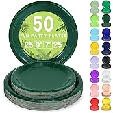 LANLISA 50 Pcs Dark Green Paper Plates Disposable, 25-9" & 25-7" Disposable Birthday Cake Dessert Plates For Christmas Holiday Party Supplies