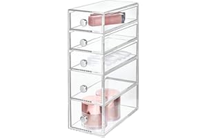 INTERDESIGN iDesign Clarity Plastic Cosmetic 5-Drawer Organizer, Jewelry Countertop Organization for Vanity, Bathroom, Bedroom, Desk, Office, 3.25" x 7" x 9.75", Clear