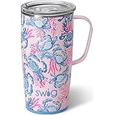 Swig Life 22oz Travel Mug, Insulated Tumbler with Handle and Lid, Cup Holder Friendly, Dishwasher Safe, Stainless Steel, Travel Coffee Cup, Insulated Mug with Lid (Get Crackin)