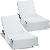 Ruikyhom Super Soft &amp; Thick Lounge Chair Towel Cover (Pack of 2), Chaise Lounge Cover with Pockets,Beach Chair Cover for Pool Beach Garden Courtyard and Trips,85 x 30 in Pool Chair Cover,White