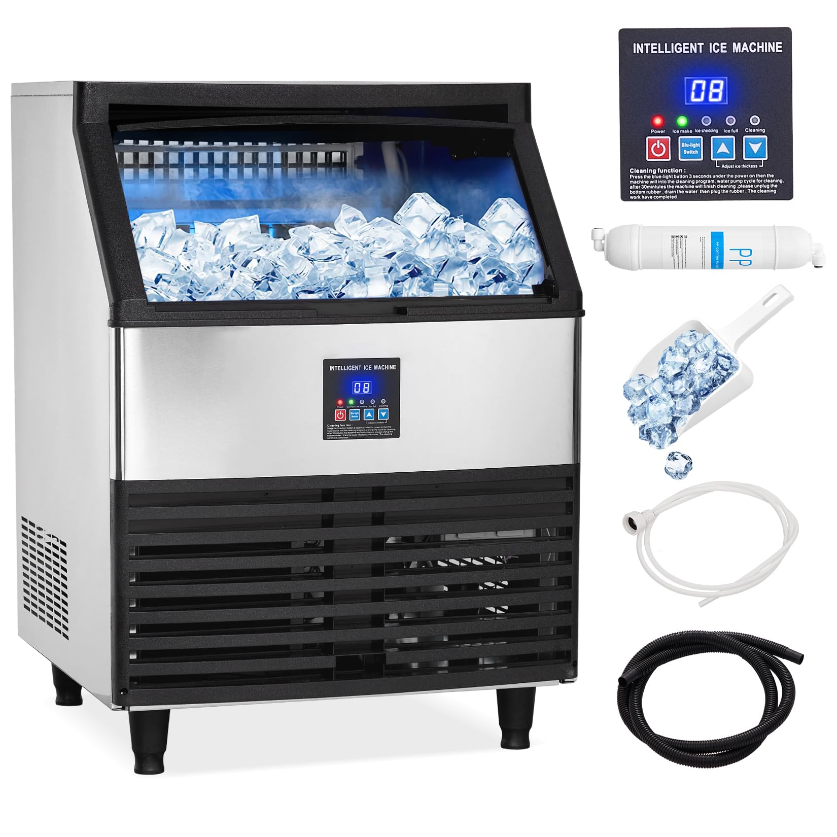 Photo 1 of ***see the pictures**Commercial Ice Maker 300lbs/24H, 100lbs Storage Bin, Under Counter Ice Machine 500W, Freestanding Ice Machine with Ice Scoop, Self-Cleaning, for Restaurants/Bars