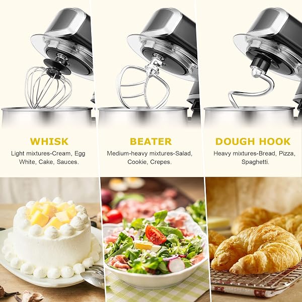 KITCHEN IN THE BOX STAND MIXER,3.2QT SMALL ELECTRIC FOOD MIXER,6 SPEEDS PORTABLE LIGHTWEIGHT KITCHEN MIXER FOR DAILY USE WITH EGG WHISK,DOUGH HOOK,FLAT BEATER (BLACK)