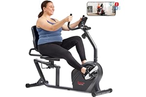 Sunny Health & Fitness Smart Heavy-Duty Recumbent Bike w/Wide Cushioned Seat & Back, Indoor Cycling Machine for Adult/Seniors Home Exercise, Free SunnyFit App Connect, Optional Workout Training Bands