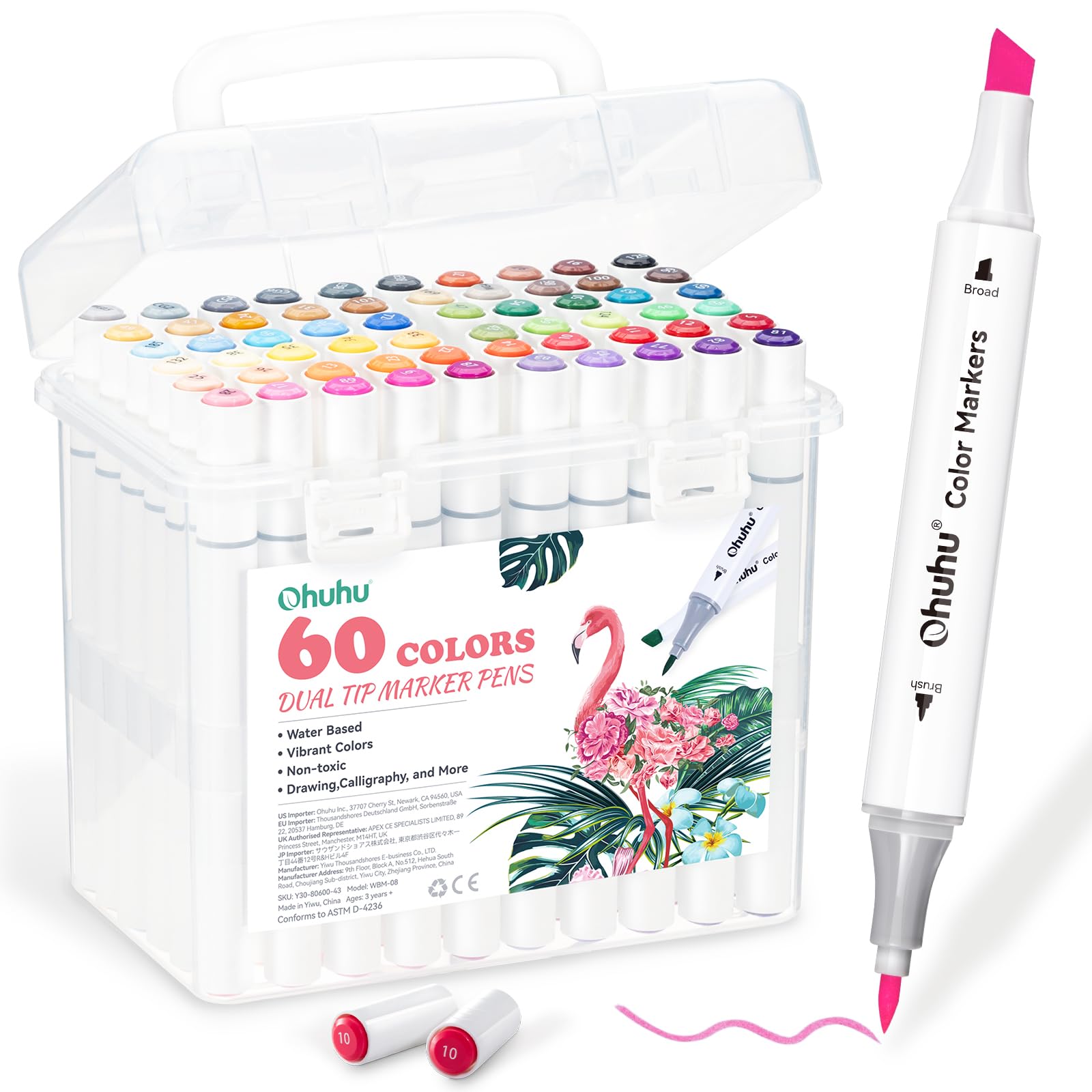 Photo 1 of Ohuhu Markers for Adult Coloring Books No Bleeding 60 Colors Water-based Dual Tips Coloring Markers for Kids Adults Beginners Drawing Pens for Journaling Lettering (Brush & Chisel)