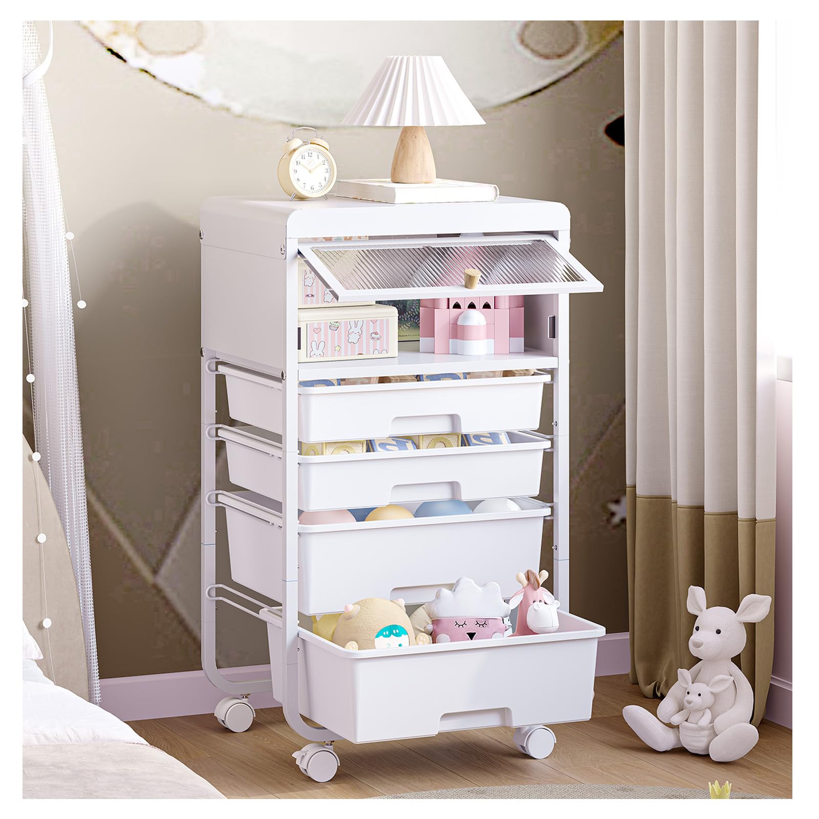 Photo 1 of SYKIARIOL Utility Cart With 4 Drawers,Craft Cart,Storage Cart,Rolling Cart With Drawers,Cart With Drawers,Kids Craft Organizers And Storage With Flip-Up Drawer Door,White