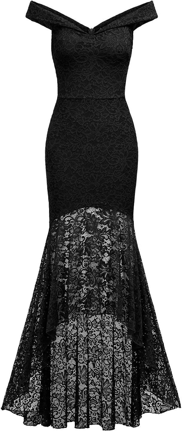 Miusol Women's Vintage Off Shoulder Floral Lace Evening Cocktail Maxi Dress: Clothing