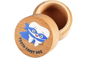 FLHRSM Tooth Fairy Tooth Holder, Tooth Fairy Gifts Box for Girls Boys, First Milk Teeth Loss Boxes, Cute Carved Wooden Box with Colored Teeth, Souvenir Dropped Tooth Keepsake Storage Encourage Present