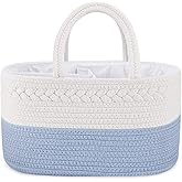 ABenkle Baby Diaper Caddy Organizer, Cotton Rope Nursery Storage Basket | 14.2 x 8.5 x 7.1 in, Removable Divider, Portable Handles for Changing Table, Nursery, Car and Baby Shower Gifts