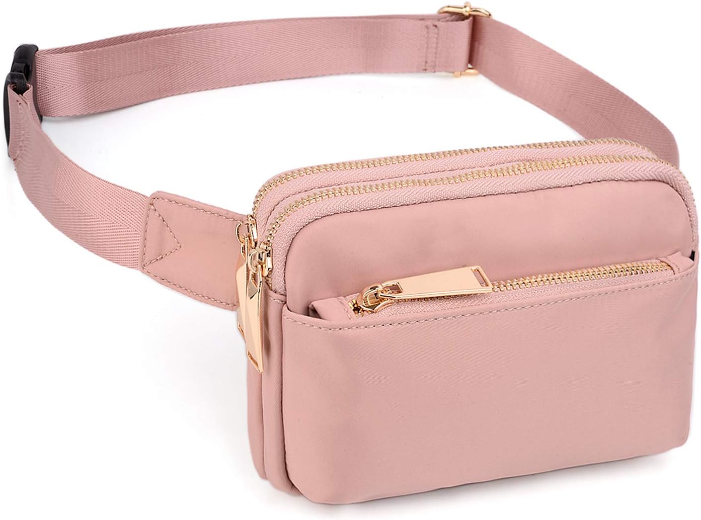 Bumbags for Ladies Sports Travel Fanny Pack Women Men Fashion Waist Packs Mother Mum Fits Mobile Phone Golden Zippers Waterproof Nylon by UTO Pink
