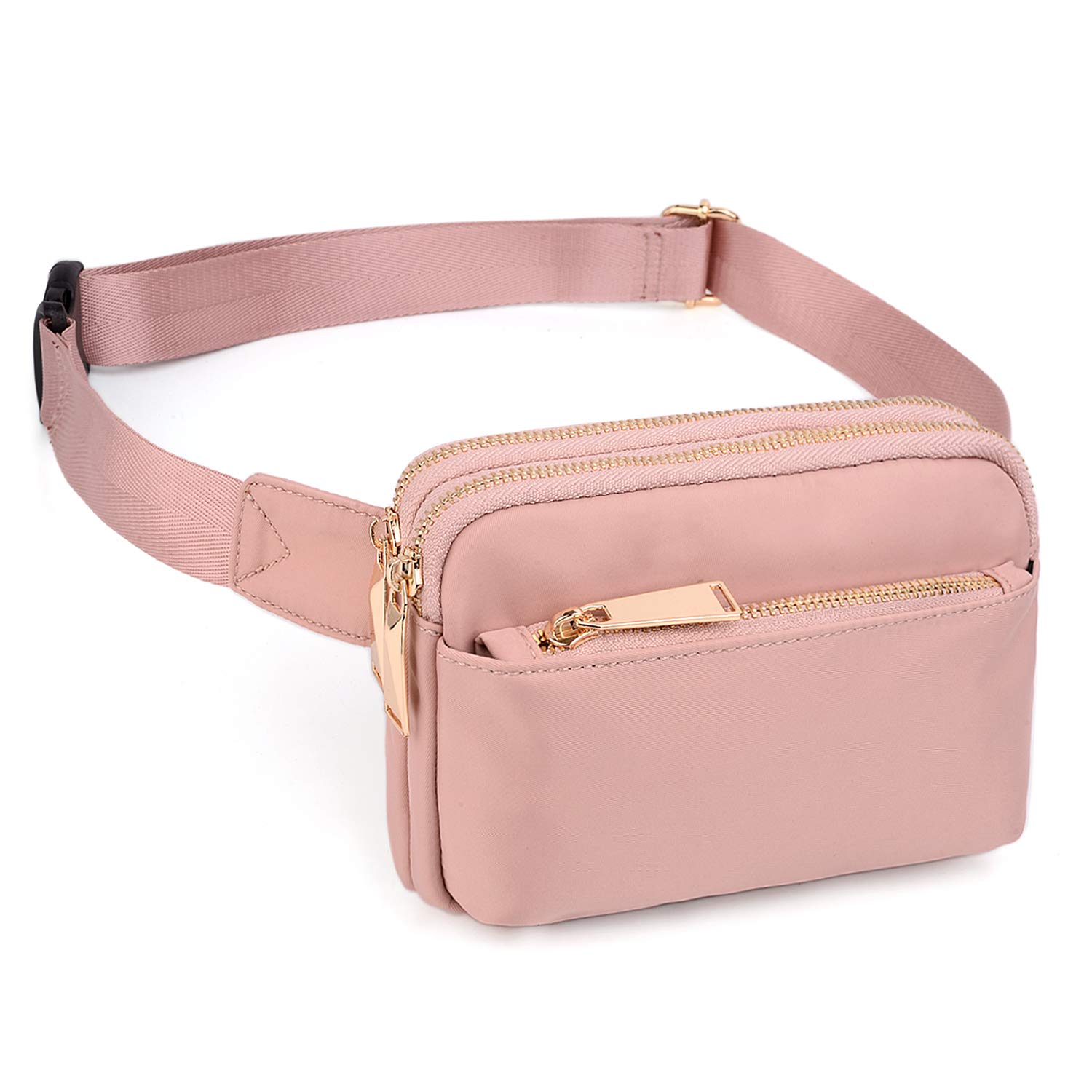 Bumbags for Ladies Sports Travel Fanny Pack Women Men Fashion Waist Packs Mother Mum Fits Mobile Phone Golden Zippers Waterproof Nylon by UTO Pink