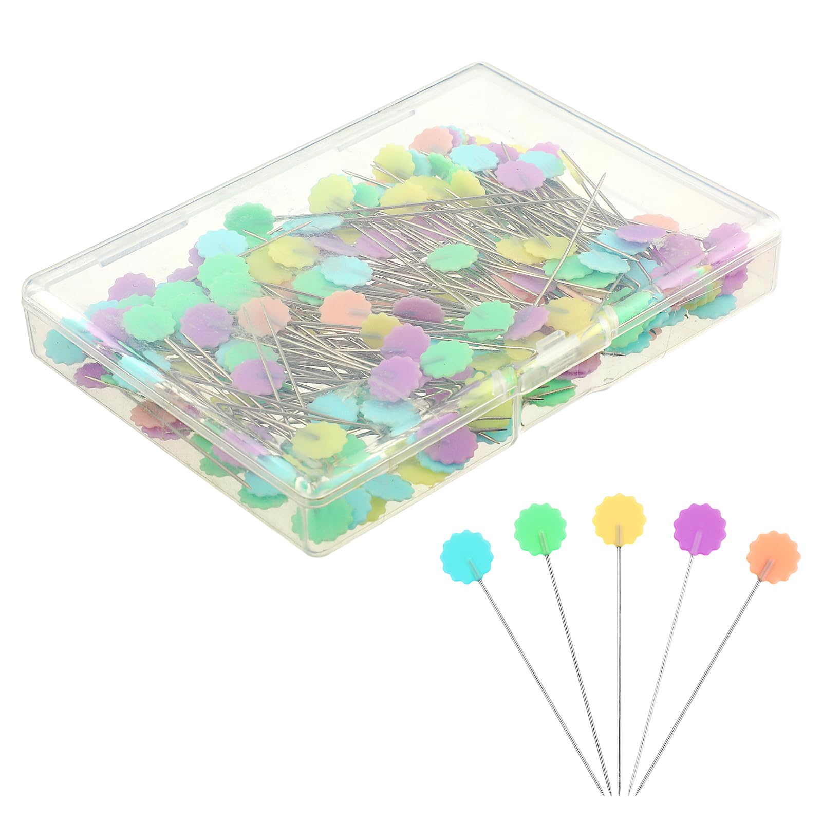 200 PCS Straight Pins Sewing with Colored Flower Heads Quilting Pins Straight Pins Flat Head Pins Sewing Notions for Fabric, Dressmaker, Craft, Sewing Project and DIY Decoration