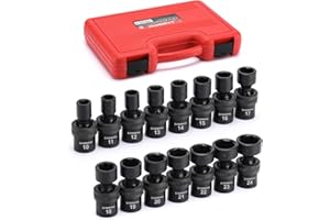 CASOMAN 15 PCS 1/2 inch Drive Standard Universal Impact Socket Set, 6 Point, CR-MO, Metric,10-24mm, Swivel Socket