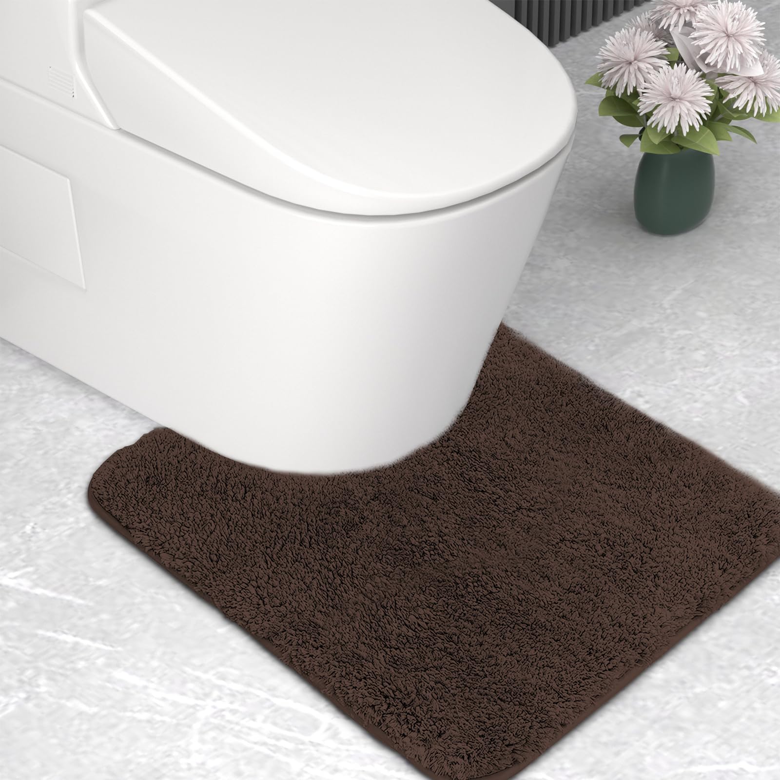 wyewye Microfibre Bath Mat, Toilet Mat, 2cm Super Thick Bath Rug, Super Absorbent Bathroom Rug 50x50cm U-shape, Coffee