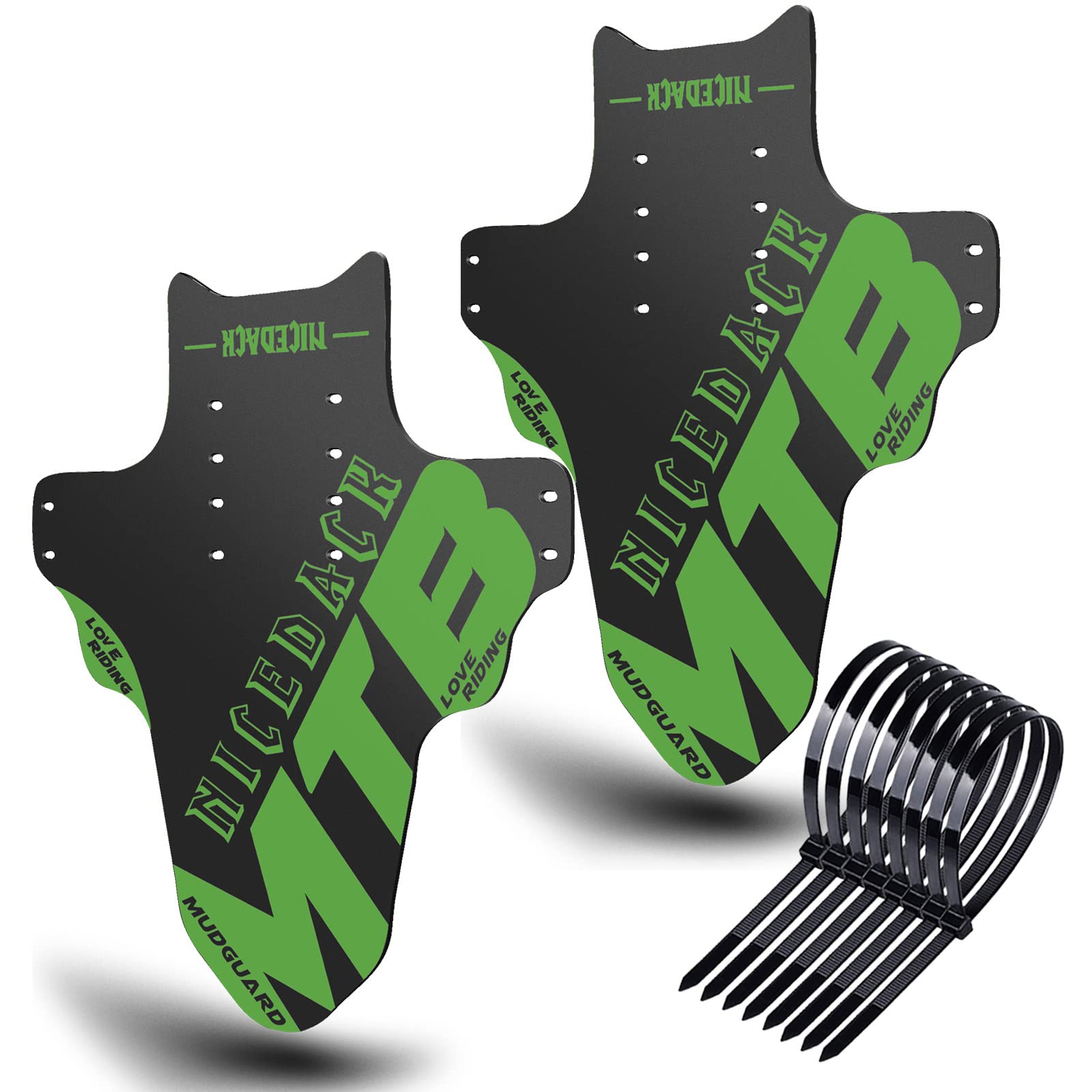 NICEDACK Mudguards Mountain Bike, 2 Pieces Mudguard Fit 20-29 Inch MTB Mudguard Front and Rear Compatible Bicycle Splash Guard (Green)