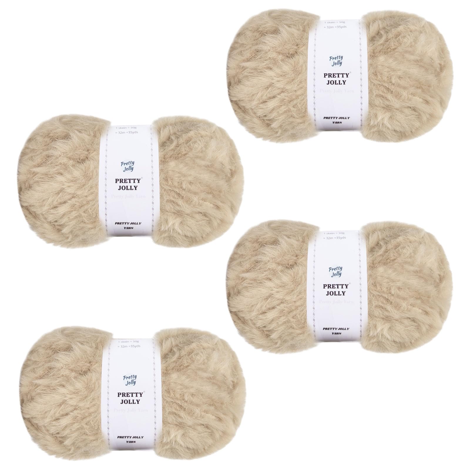 Pretty Jolly 4 Balls Faux Fur Super Soft Chunky Fluffy Yarn for Crochet Knitting Eyelash Polyester Yarn (Milk Tea) — image 1