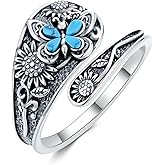 JKR Turquoise Spoon Rings for Women Sterling Silver Vintage Antique Thumb Ring Boho Jewelry Anniversary Birthday Gift for Wife Her Mom