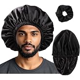 Satin Lined Shower Cap for Men Shower Caps for Women Reusable Waterproof | Large Shower Caps,Shower Bonnet,Double Layer Bath Cap,Adjustable Fit for Curly Hair,Locs,Dreads,Non-Slip-Off,Keep Hair Dry