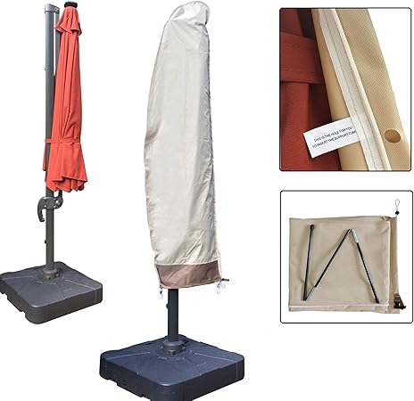Aok Garden Outdoor Offset Patio Umbrella Covers Waterproof For 8 To 11 Ft Umbrella Grey Oxford