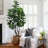 7FT Artificial Fiddle Leaf Fig Tree for Home Decor, Faux Plants Indoor | Realistic Faux Ficus Lyrata Trees in Pot, Fake Floor Plant for Home Living Room Office Hotel Christmas Housewarming Gift