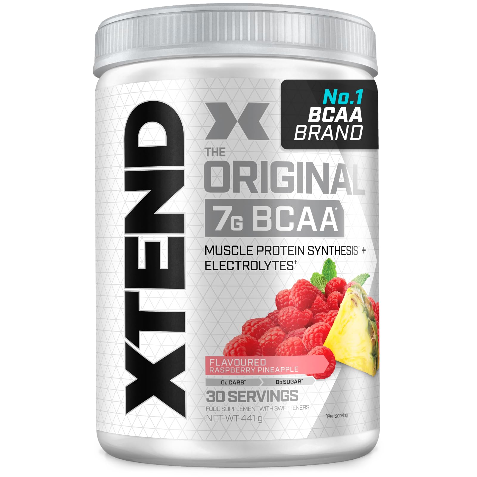 XTEND Original BCAA Powder Raspberry Pineapple 30 Servings | 7g BCAAs Per Serving | Sugar Free Branched Chain Amino Acids and Electrolytes Powder for Post Workout Muscle Recovery and Hydration