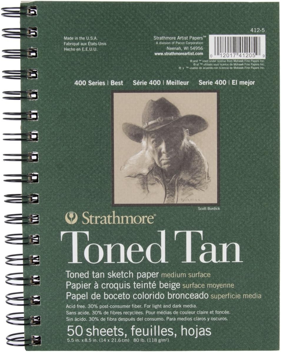 Strathmore. 412-5 Spiral Toned Sketch Book 5.5"X8.5"-Tan 50 Sheets (Limited Edition)