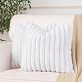 NiNi ALL Faux Fur Plush Throw Pillow Covers White 16x16 Inch Set of 2 Decorative Soft Plush Striped Couch Pillow Cover for Sofa Cushion Cases for Couch Bed Home Decor