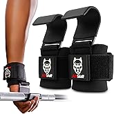 AmStaff Fitness Weight Lifting Hooks (Pair) - Gym Wrist Straps with Steel Hooks for Weightlifting, Pull-Ups, Deadlifts, Strength Training, and Fitness Workouts - Adjustable Neoprene Wrist Support