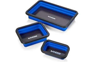 SANDOR Collapsible Magnetic Parts Tray Set - 3 Different Size Tool Trays for Screw, Bolts, Nuts, Washers, Pins and Other Small Metal Parts, Mechanic Tool Gifts for Men - Blue