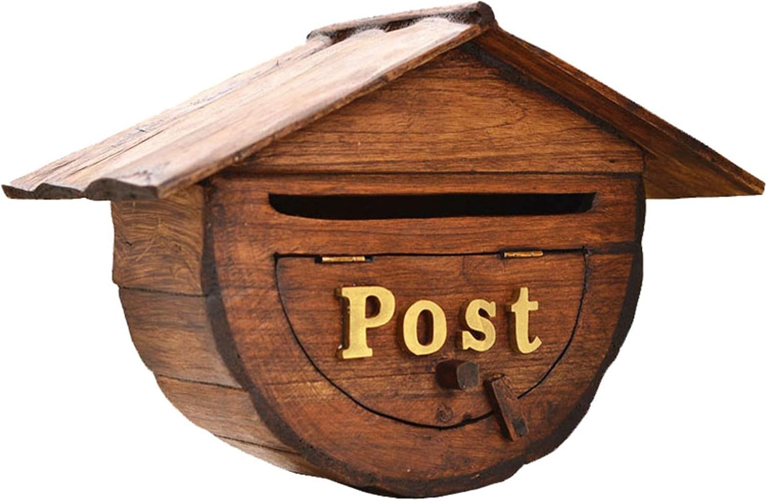 Outdoor Wall Mounted Mail Boxes, Mini Wood Postbox with House Shaped